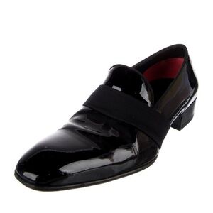 $1650 TOM FORD Gianni Evening Slip On Tuxedo Loafers Black Patent Silk Strap